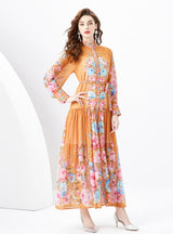 Lantern Long Sleeve Slim Printed Dress