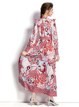 V-neck Retro Palace Style Long Sleeve Printed Dress