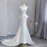 White Mermaid Satin Strapless Wedding Dress