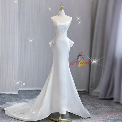 White Mermaid Satin Strapless Wedding Dress