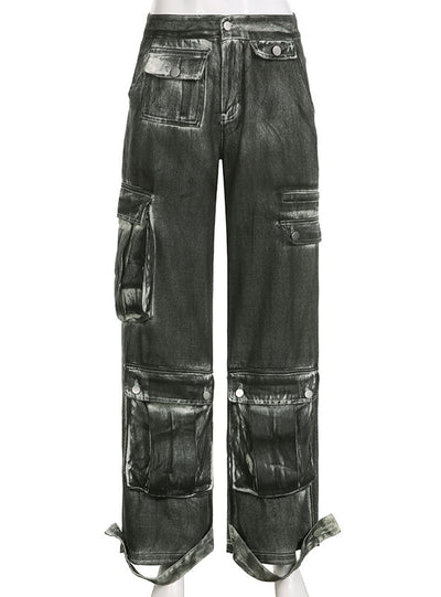 Spliced Low Waist Loose Straight Jeans