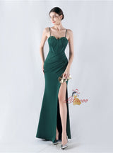 Mermaid Spaghetti Straps Pleats Beading Prom Dress