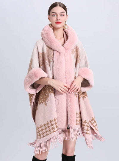 Hooded Shawl Cloak Jacquard Knit Cardigan Coat