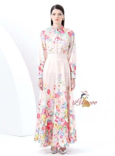 Retro Long Print Dress Two-piece Suit