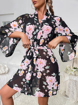 Chiffon Printed Long-sleeved Bathrobe Pajamas