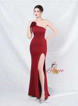 One Shoulder Mermaid Split Beading Prom Dress