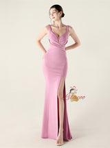 Mermaid Straps Split Pleats Prom Dress