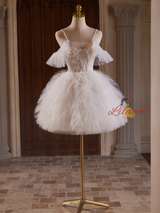 White Tulle Spaghetti Straps Homecoming Dress