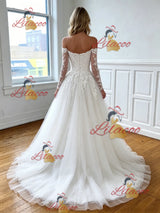White Tulle Lace Appliques Wedding Dress