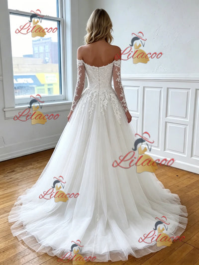 White Tulle Lace Appliques Wedding Dress
