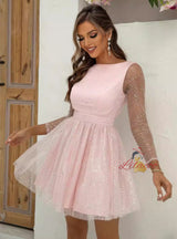 Long Sleeve Sequins Backless Short Dress