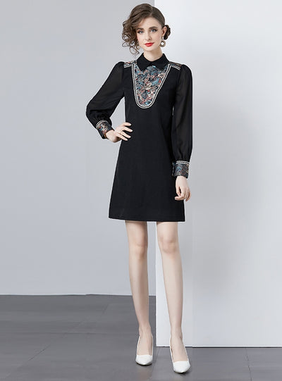 Heavy Embroidery Long Sleeve Dress
