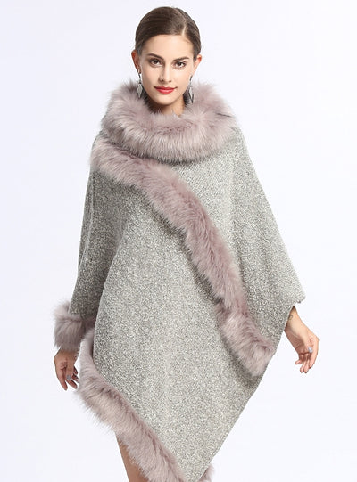 Round Neck Knitted Pullover Cape Shawl