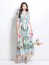 Retro Palace Printed Silm Waist Dress