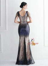 Sequins Tulle V-neck Split Prom Dress