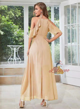 Apricot Chiffon Straps Split Prom Dress