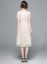 Square Neck Short Sleeve Gauze Dress