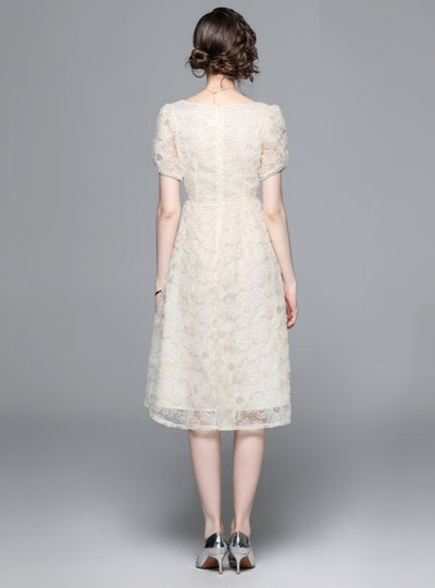 Square Neck Short Sleeve Gauze Dress