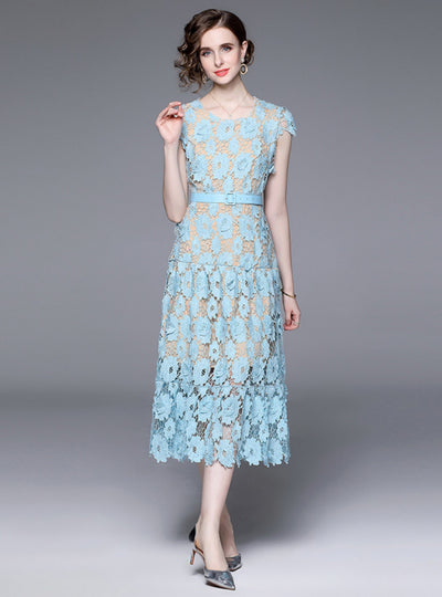 Pink Hollow Lace Party Dress