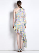 Chiffon Floral Irregular Slim Waist Dress