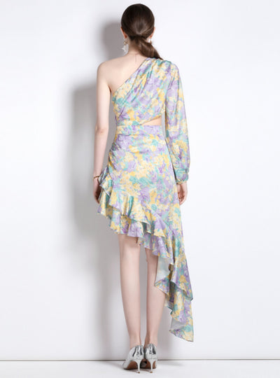 Chiffon Floral Irregular Slim Waist Dress