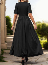 V-neck Short Sleeve Long Dress
