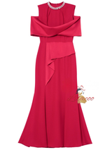 Burgundy Pleats Beading Pearls Mother Of The Bride Dress