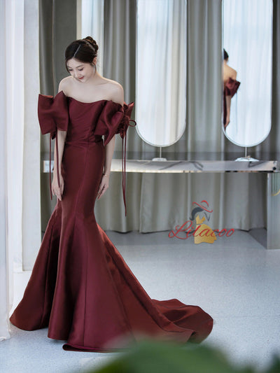 Burgundy Mermaid Satin Prom Dress