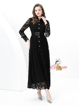 Silm Waist Lace Long Sleeve Dress