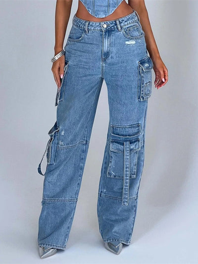 Low Waist Three-dimensional Pocket Stitching Loose Jeans