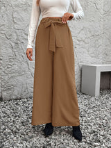 Solid Color Lace-up High Waist Wide-leg Pants