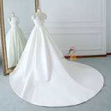 White Short Sleeve Satin Backless Wedding Dress