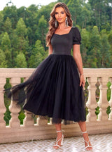 Short Sleeve Square Neck Party Dress