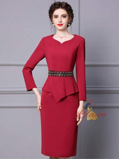 Burgundy Long Sleeve Mother Of The Bride Dress