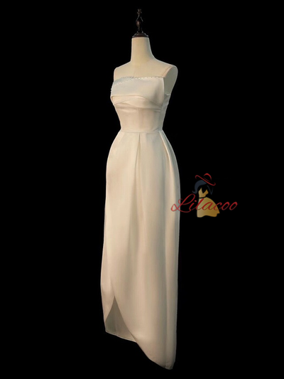 White Satin Strapless Wedding Dress