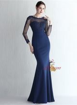 Long Sleeve Mermaid Appliques Prom Dress