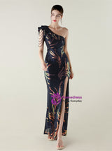 Black Mermaid Sequins One Shoulder Beading Prom Dress
