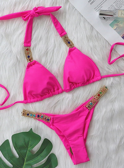 Sexy Metal Accessories Rhinestone Bikini