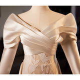 Champagne Satin Mermaid Long Sleeve Wedding Dress