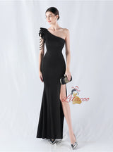 One Shoulder Split Beading Prom Dress