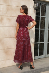 V-neck High Waist Split Short Sleeve Dress