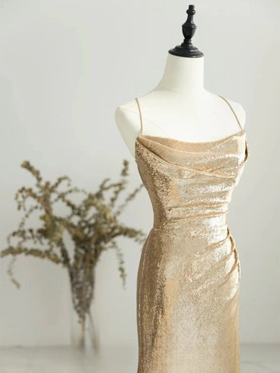 Gold Mermaid Sequins Spaghetti Straps Prom Dress