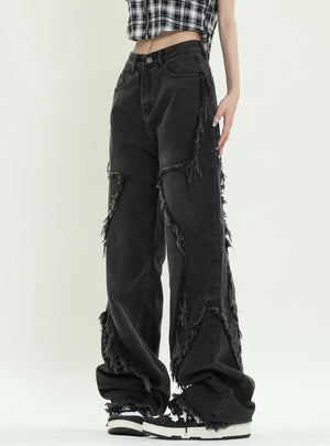 Retro Wide-leg Five-pointed Star Jeans