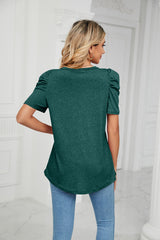 Loose Pleated V-neck Short Sleeve T-shirt
