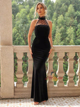 Sexy Contrast Mesh Mermaid Halter Dress