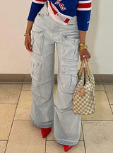 Multi-pocket Mopping Loose Drape Jeans