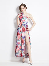Split Long Chiffon Printed Dress