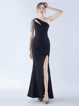 One Shoulder Split Beading Prom Dress