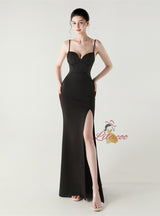 Spaghetti Straps Split Beading Prom Dress