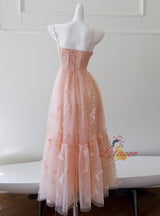 Orange Pink Tulle Lace Butterfly Prom Dress